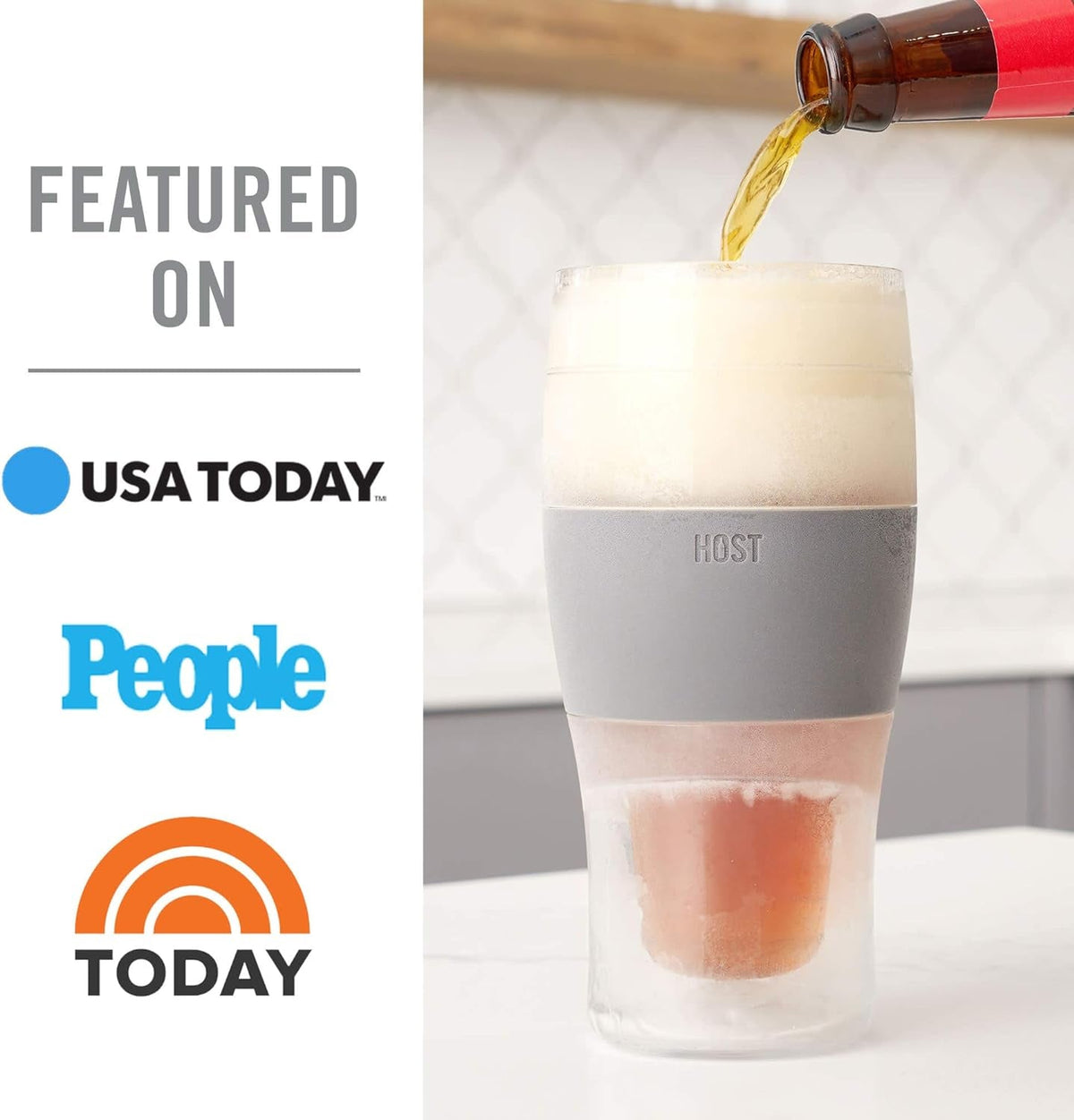 FREEZE Beer Glasses, 16Oz Frozen Beer Mugs, Freezable Pint Glasses, Fathers Day Gifts, Birthday Gifts for Men, Dad Birthday Gift, Set of 2, Gray