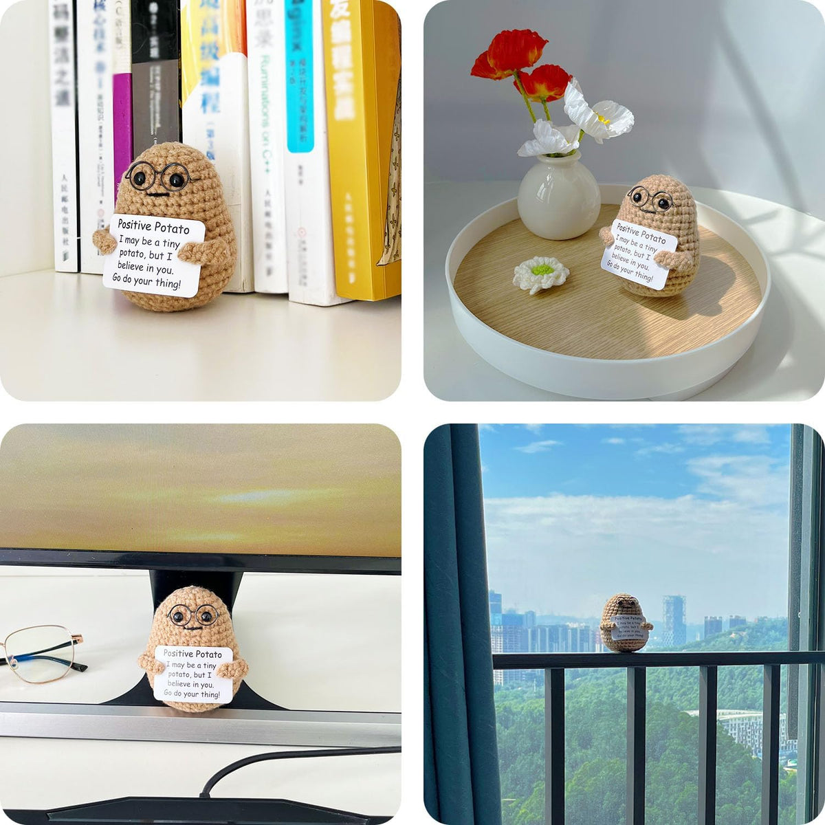 Positive Crochet Potato Funny Gifts with Positive Card for Cheer Up, Birthday Gifts for Friends Women, Graduation Gifts