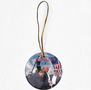 Donald Trump 2024, Christmas Tree Decor, Political Trends, Ceramic Ornament, Holiday Gift, Failed Attempt, Trump Shot, Gift for Her or Him.