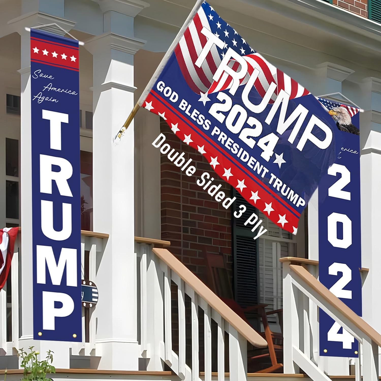 Trump 2024 Flag - 3 X 5 FT Double Sided 3 Ply "God Bless President Trump" Flags with 2024 Hanging Banners Set - Memorial Day Decorations - 4Th of July Decorations - Donald Trump Sign for Outdoor Home