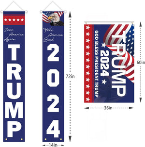 Trump 2024 Flag - 3 X 5 FT Double Sided 3 Ply "God Bless President Trump" Flags with 2024 Hanging Banners Set - Memorial Day Decorations - 4Th of July Decorations - Donald Trump Sign for Outdoor Home