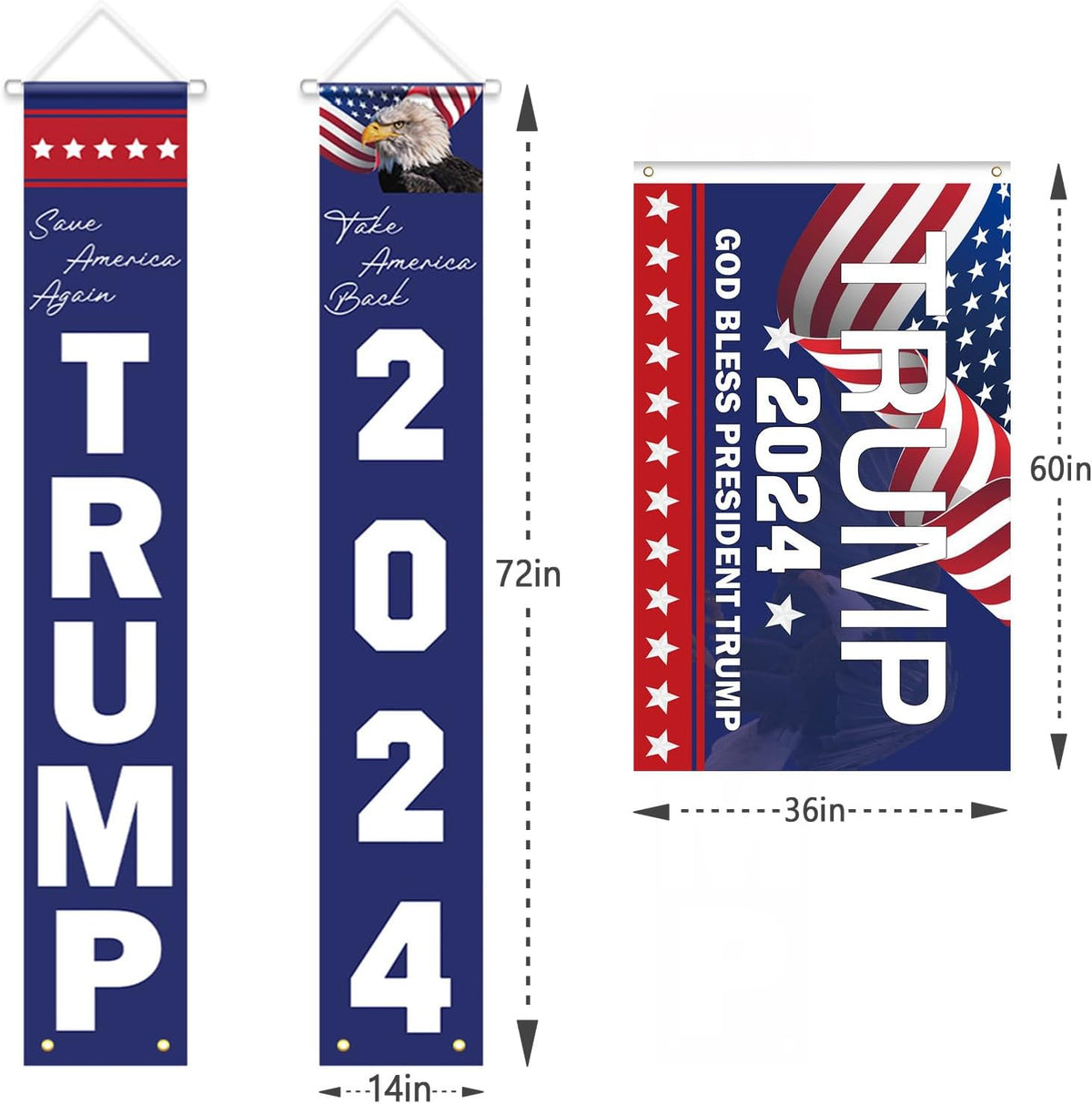 Trump 2024 Flag - 3 X 5 FT Double Sided 3 Ply "God Bless President Trump" Flags with 2024 Hanging Banners Set - Memorial Day Decorations - 4Th of July Decorations - Donald Trump Sign for Outdoor Home