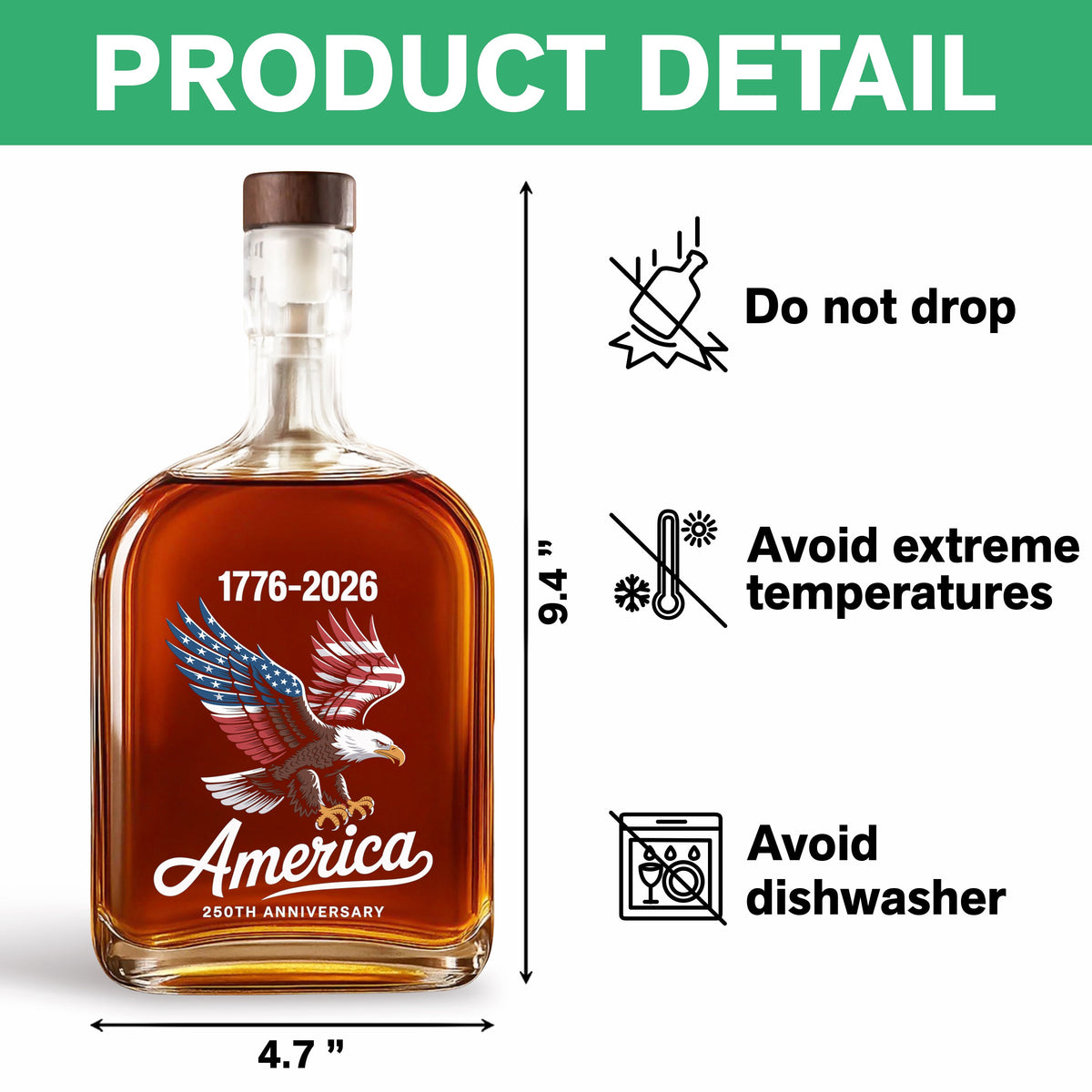 Celebrate 250 Years of America USA Anniversary 1776-2026 Whiskey Bottle HO82 894520