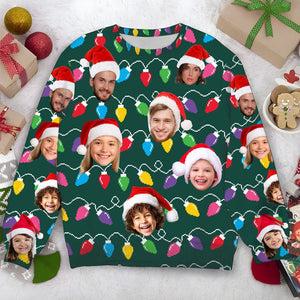 GeckoCustom Custom Human Face Photo With Colorful Christmas Lights AOP Sweatshirt T368 889886