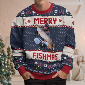 GeckoCustom Custom Photo Merry Fishmas Gift For Fishing Lovers Ugly Sweater HA75 891492