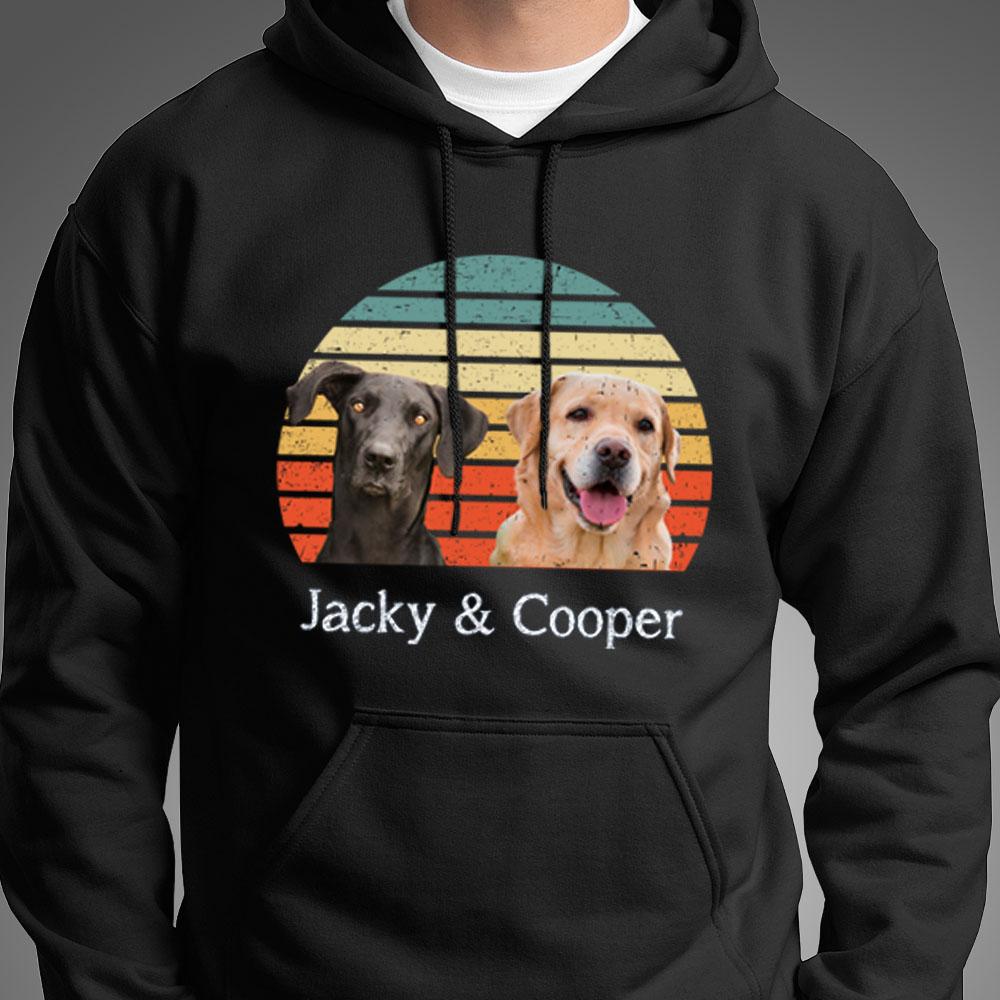 GeckoCustom Dog Cat Vintage Retro Photo Shirt, Custom Photo Shirt Pullover Hoodie / Black Colour / S
