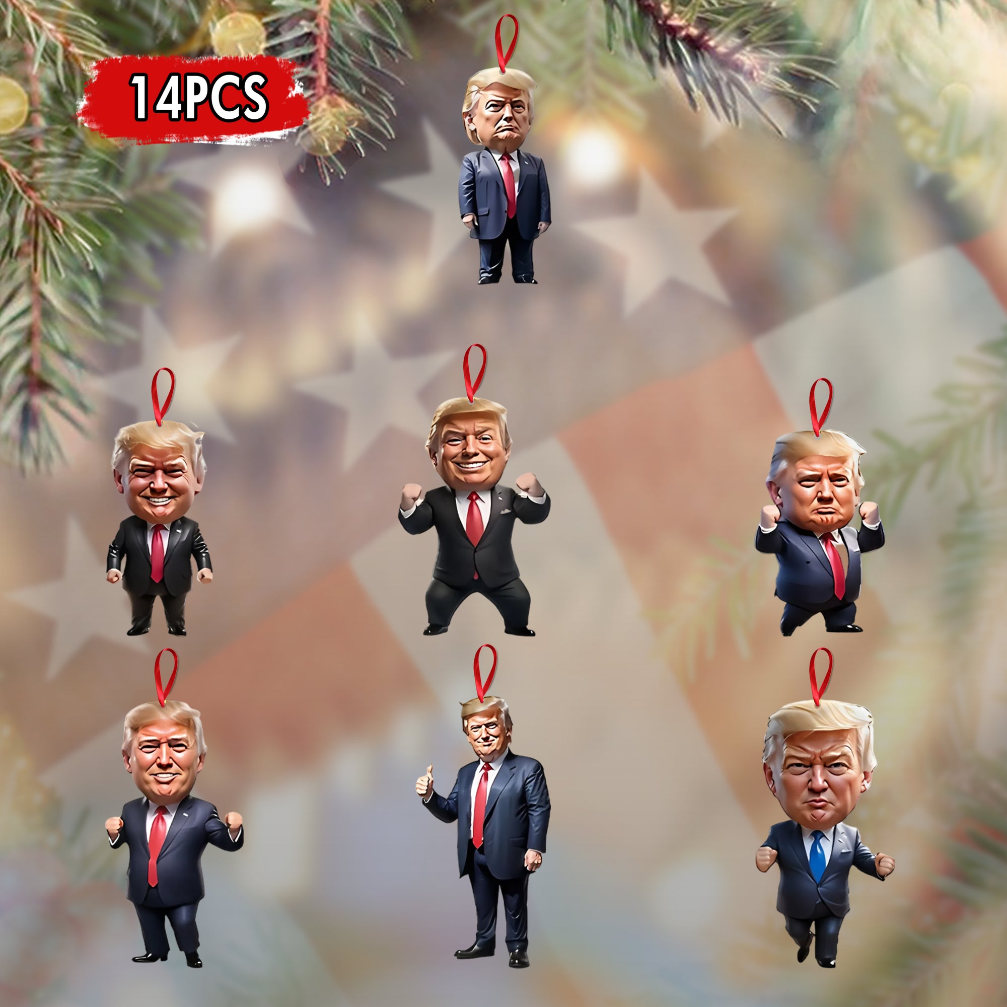 1Pack 14pcs Trump-Style Acrylic Christmas Ornaments - Classic Shiny Hanging Decorations HA75 64000