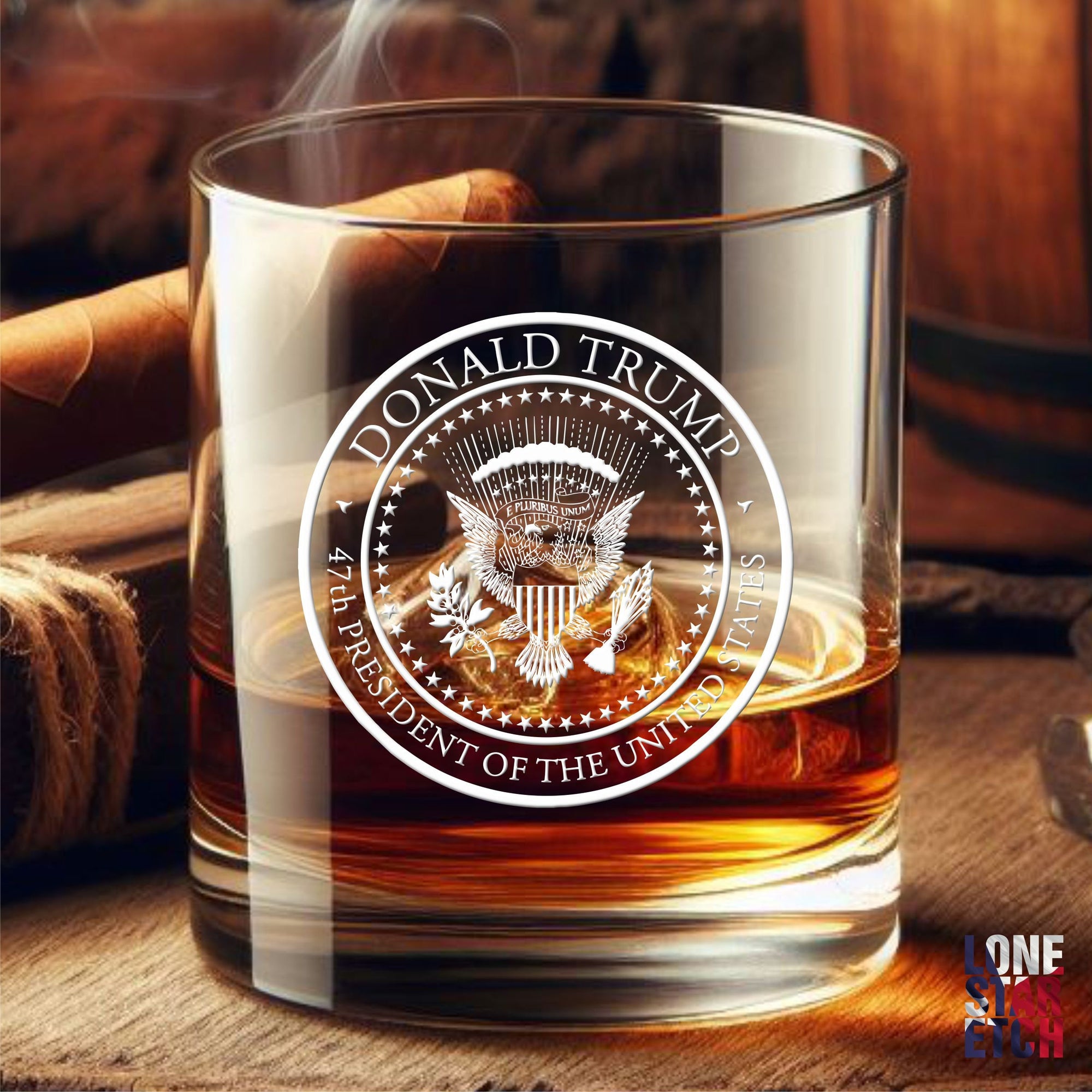 Trump 47 Presidential Seal / Trump 2024 Engraved Whiskey Glass / Bourbon Glass / Scotch Glass / Trump Merch / Election Night Glass