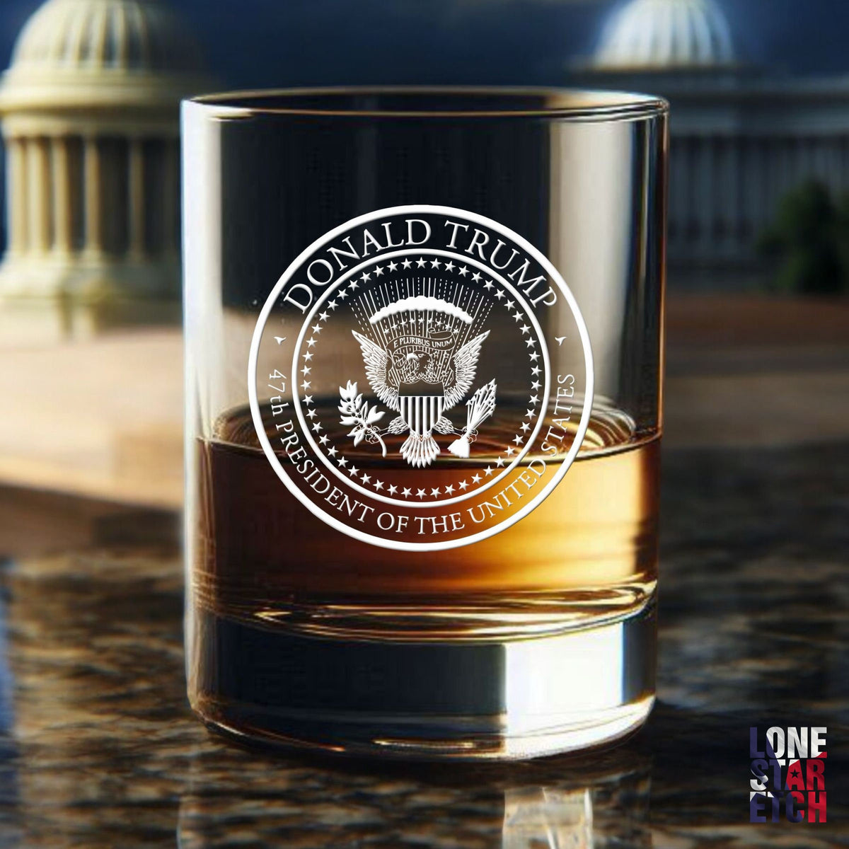 Trump 47 Presidential Seal / Trump 2024 Engraved Whiskey Glass / Bourbon Glass / Scotch Glass / Trump Merch / Election Night Glass
