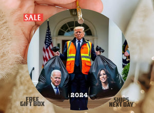 Donald Trump Biden Kamala Victory Ornament, President Trump, Ceramic Ornament, Holiday Gift, Trump Shot, Trump Great Again