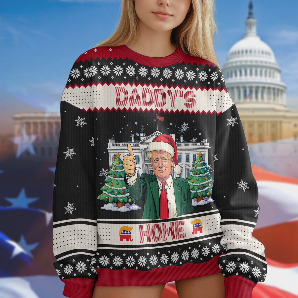 Trump Daddy's Home Christmas Ugly Sweater HA75 64004