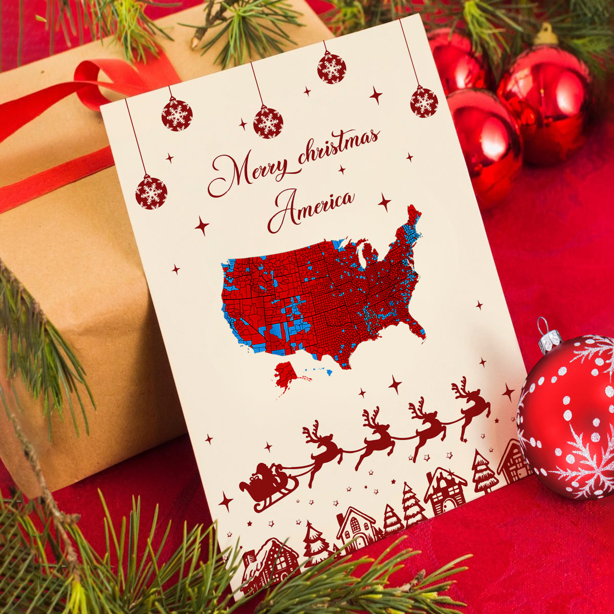 Merry Christmas America 2024 Presidential Election Map Political Christmas Card HO82 67106