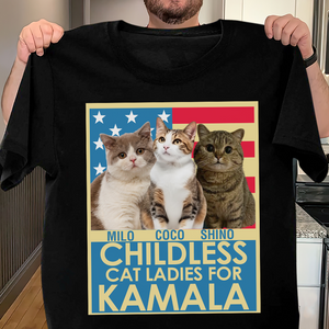 Custom Photo Childless Cat Ladies Kamala Dark Shirt HO82 65000