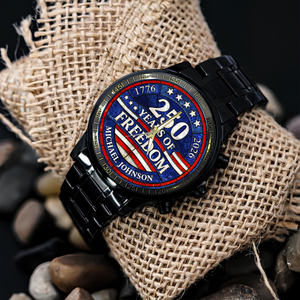 Custom Name 250 Years Of Freedom 1776-2026 4th Of July Men's Wrist Watch HO82 901554