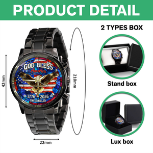Personalized Name Patriotic 250th Anniversary God Bless America Eagle 1776–2026 Men's Wrist Watch HO82 901558