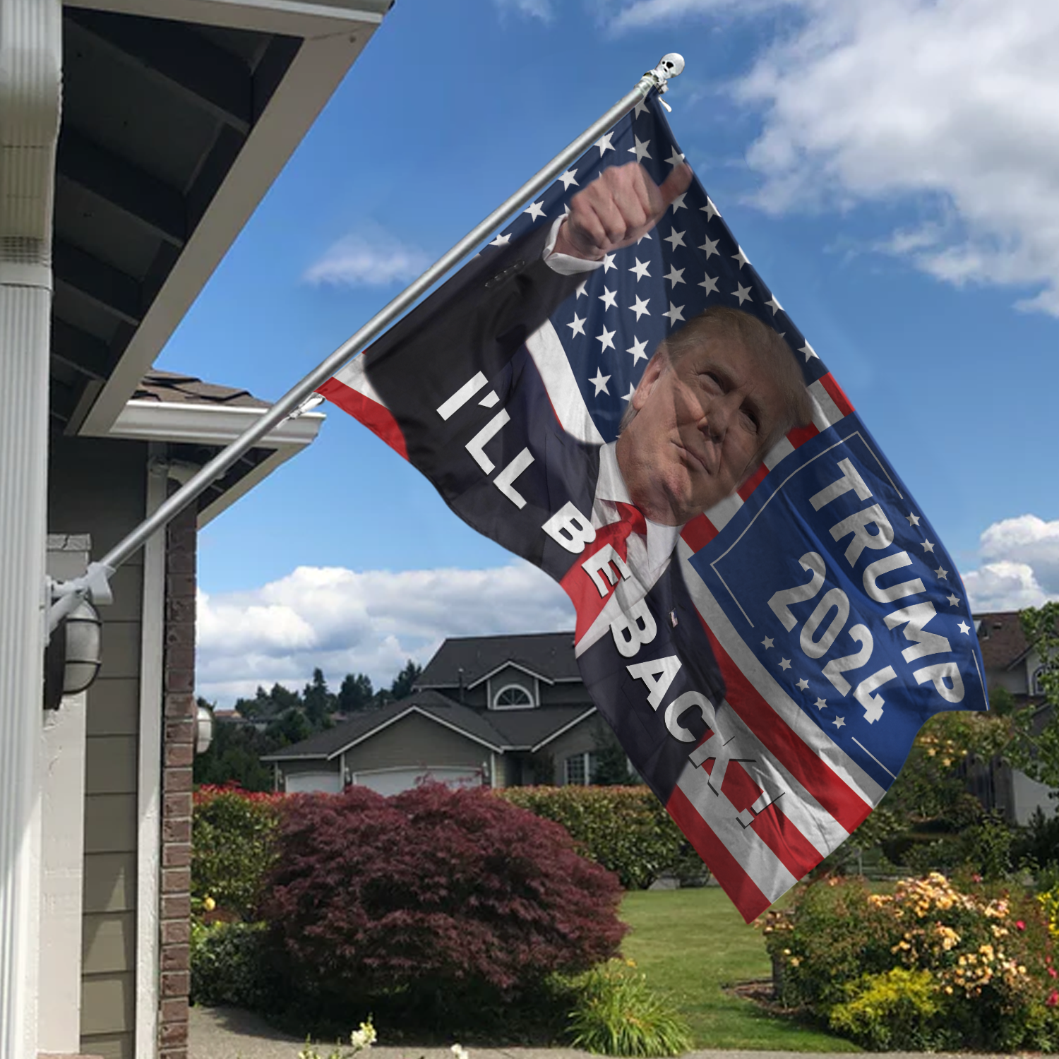 Custom Photo I Will Be Back Trump 2024 Flag TA29 62483