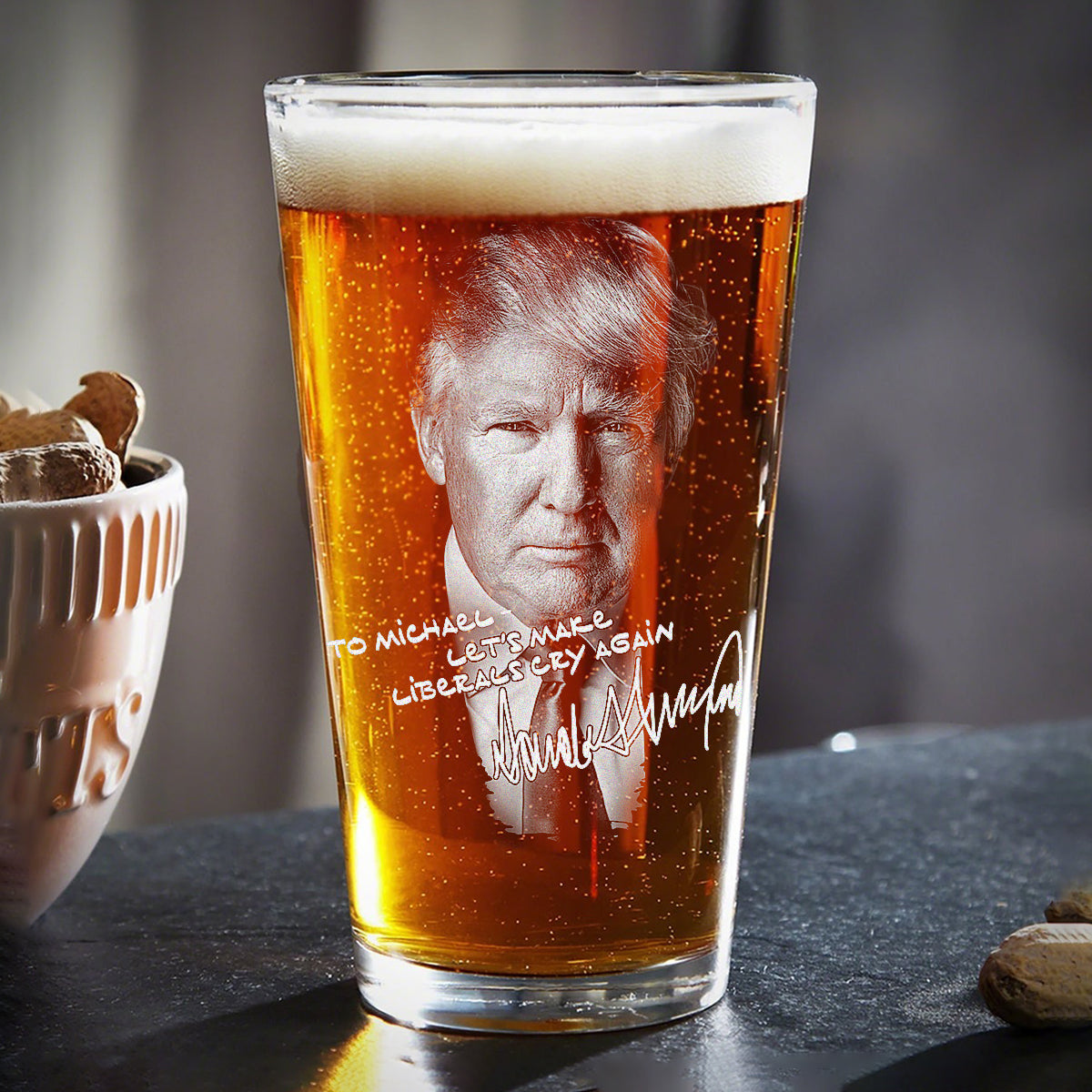 Let's Make Liberals Cry Again Donald Trump Engraved Beer Glass DM01 62643