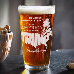 Make America Great Again Trump Signature Engraved Beer Glass DM01 62655