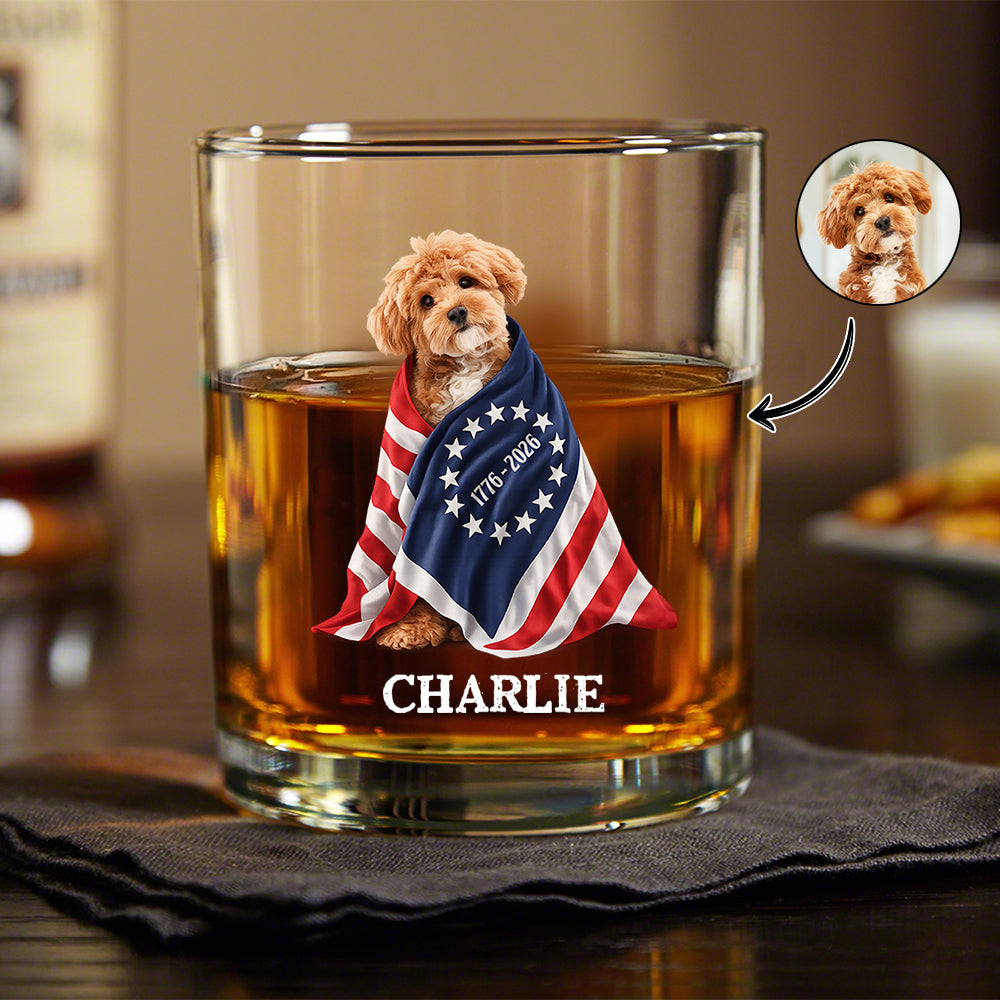Custom Photo Dog Cat With America 250 Whiskey Glass HO82 901258