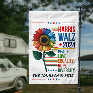 Custom Family Name Harris Walz 2024 Peace Love Equality Hope Diversity Garden Flag HO82 65050