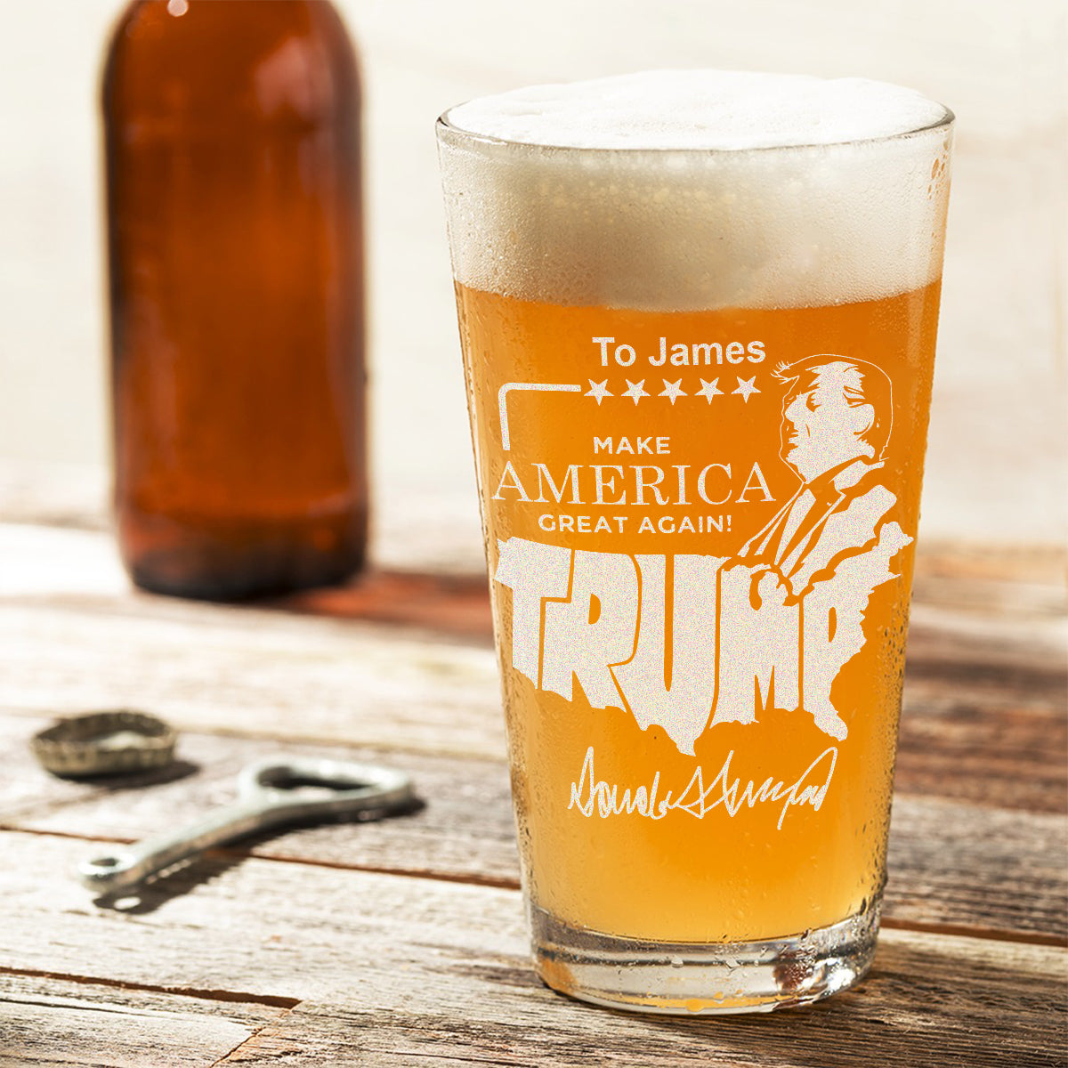 Make America Great Again Trump Signature Engraved Beer Glass DM01 62655