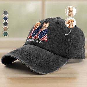 Custom Photo Dog Cat With America 250 Washed Denim Baseball Cap HO82 901260