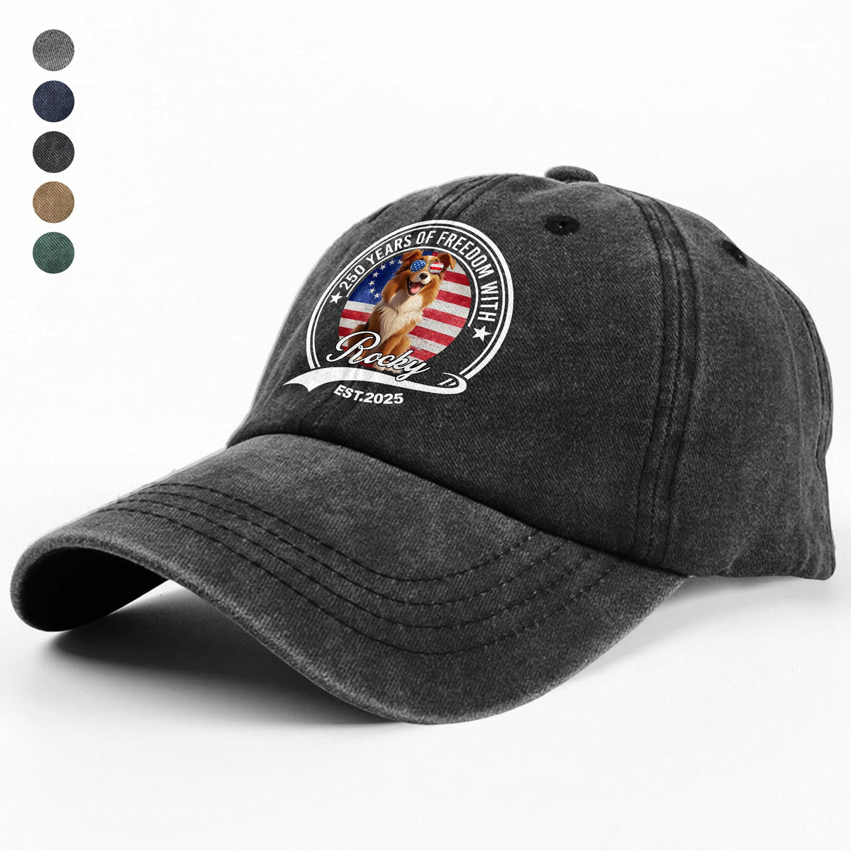 Personalized 250 Years Of Freedom With Dog Washed Denim Baseball Cap HO82 901232