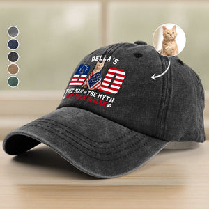 Custom Photo Dog - Dog's Dad The Man The Myth The Dealer American Flag Washed Denim Baseball Cap HO82 901264