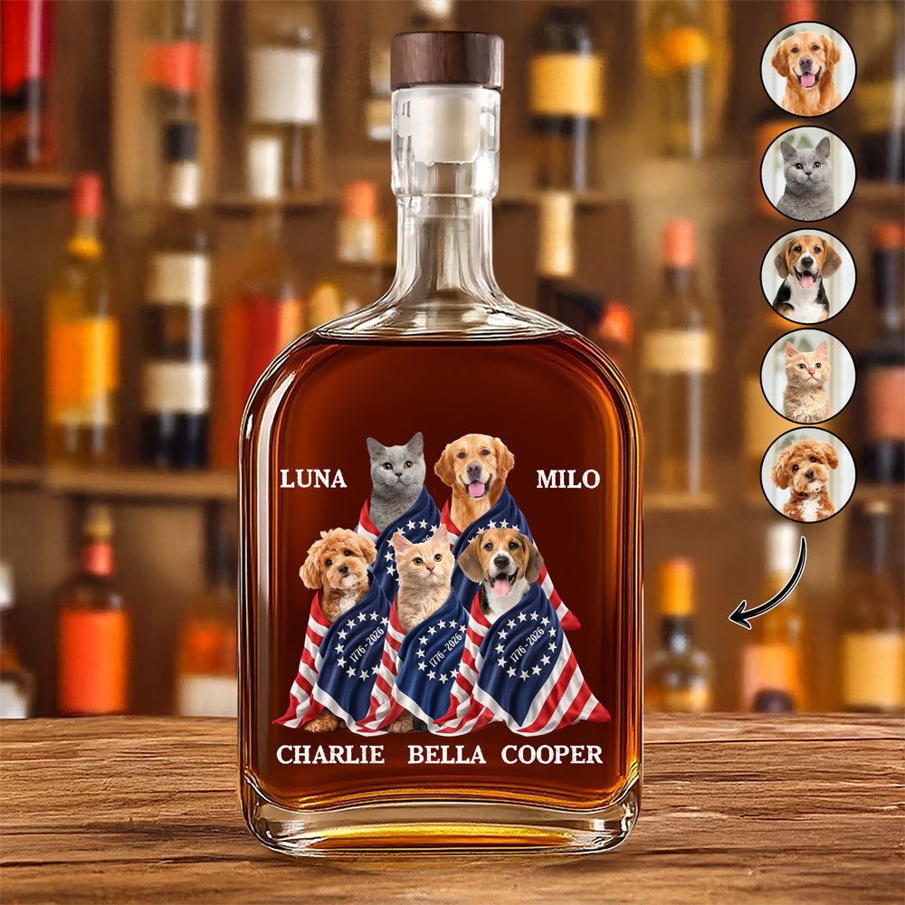 Custom Photo Dog Cat With America 250 Whiskey Bottle HO82 901256