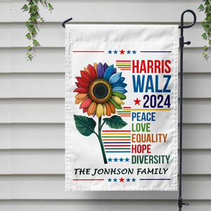 Custom Family Name Harris Walz 2024 Peace Love Equality Hope Diversity Garden Flag HO82 65050