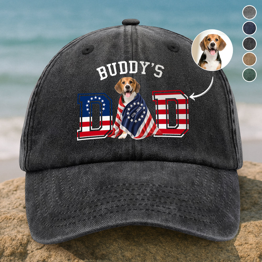 Custom Photo Dog Cat Dad With America 250 Washed Denim Baseball Cap HO82 901268