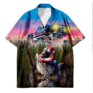 Funny Trump Riding A Crocodile Hawaii Shirt For Men HO82 62486