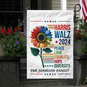 Custom Family Name Harris Walz 2024 Peace Love Equality Hope Diversity Garden Flag HO82 65050