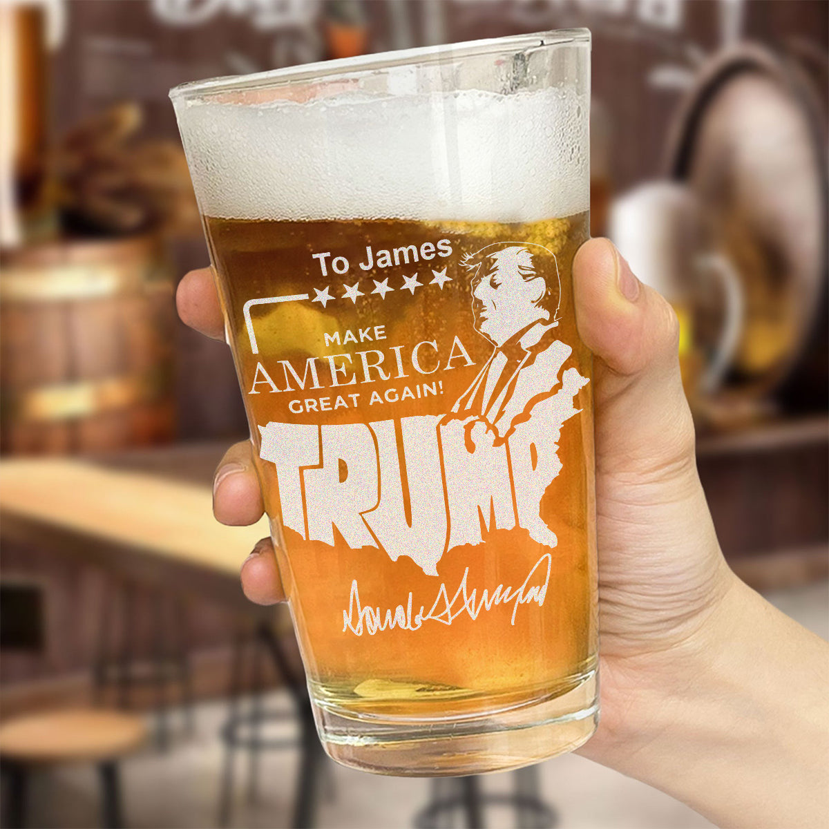 Make America Great Again Trump Signature Engraved Beer Glass DM01 62655