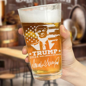 Trump 2024 Make Liberals Cry Again Signature Engraved Beer Glass DM01 62645