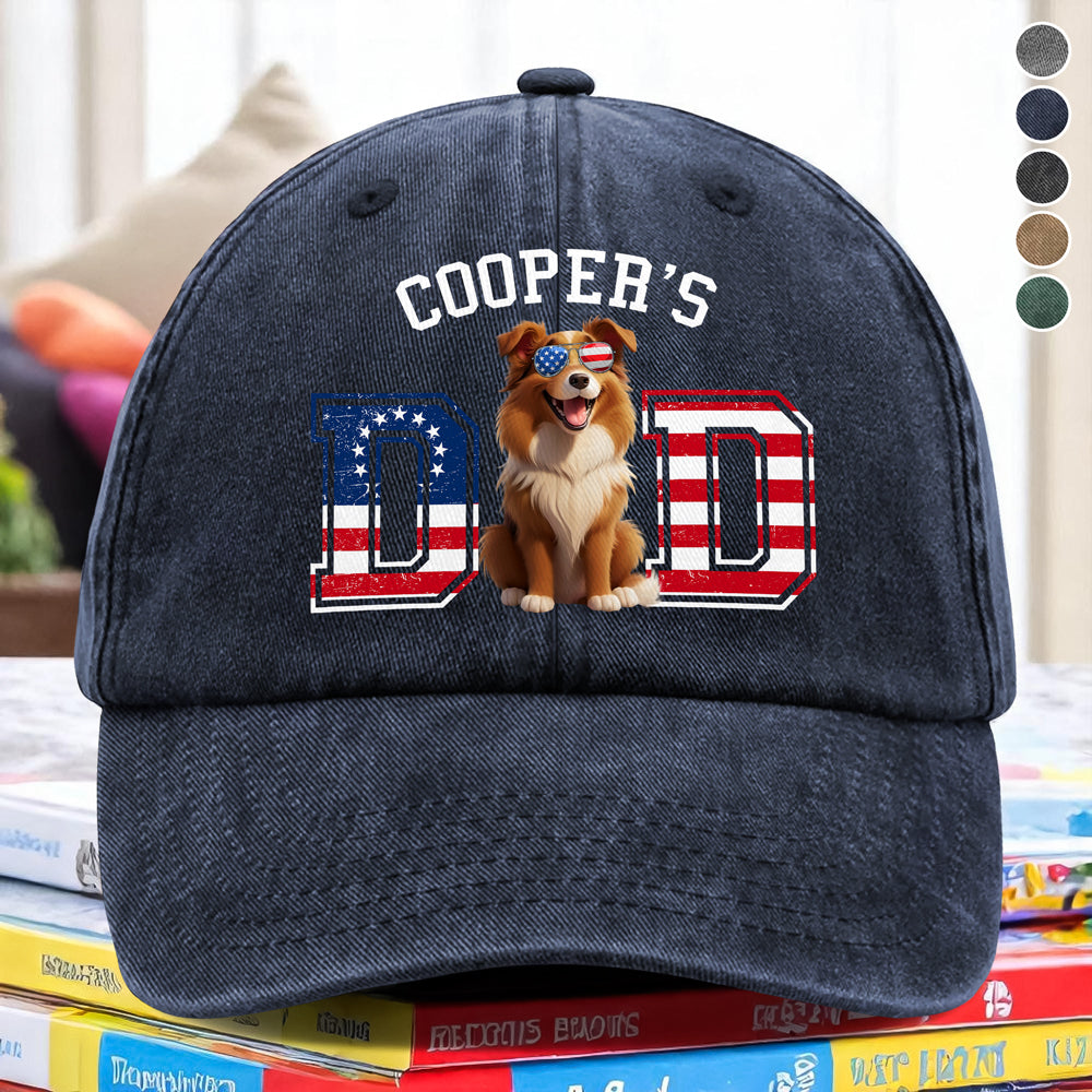 Personalized Dog Dad Ver US Flag Vintage Washed Denim Baseball Cap HO82 901254