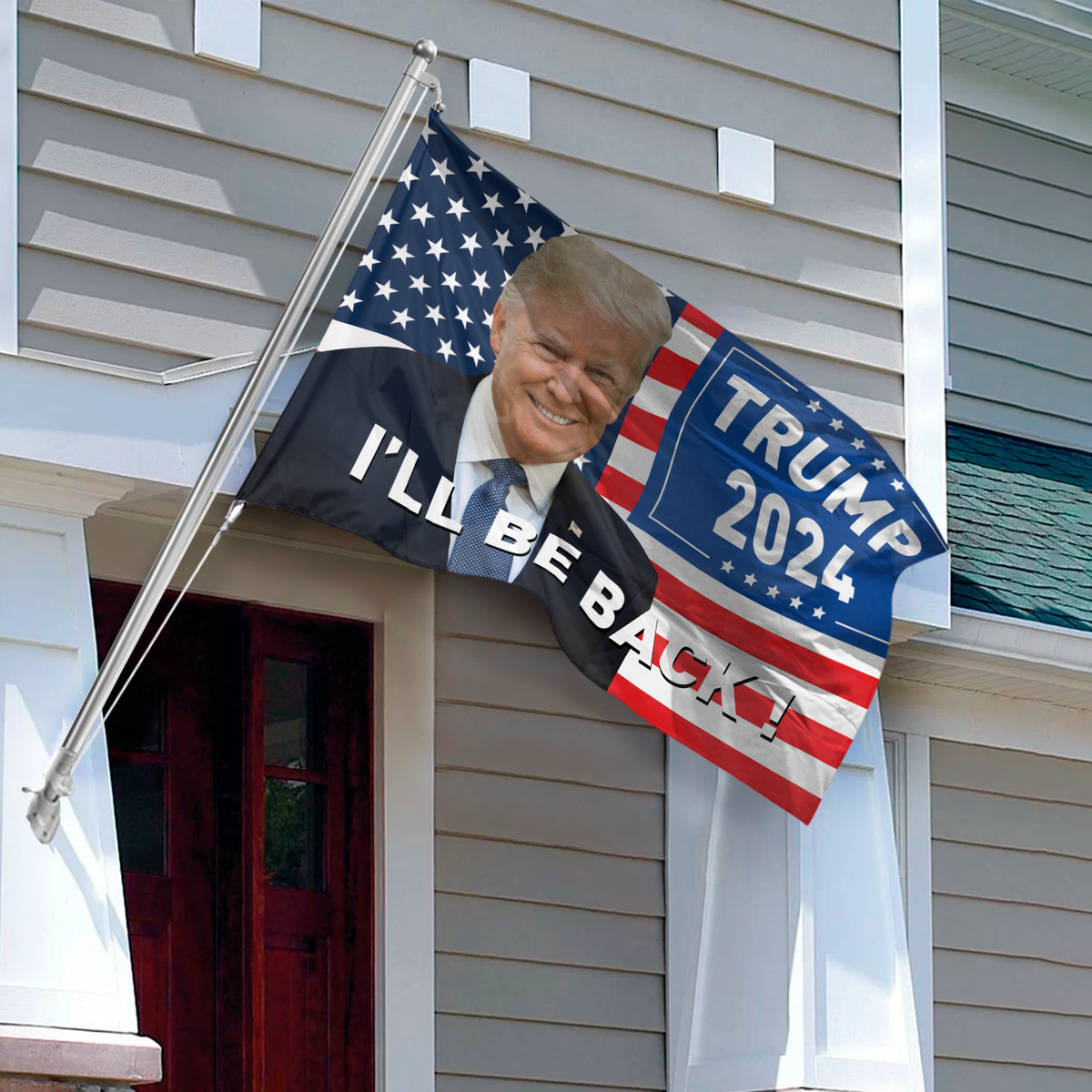Custom Photo I Will Be Back Trump 2024 Flag TA29 62483