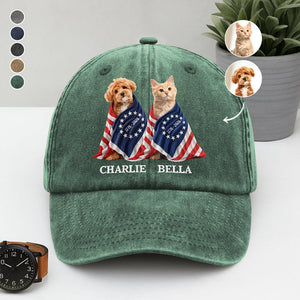 Custom Photo Dog Cat With America 250 Washed Denim Baseball Cap HO82 901260