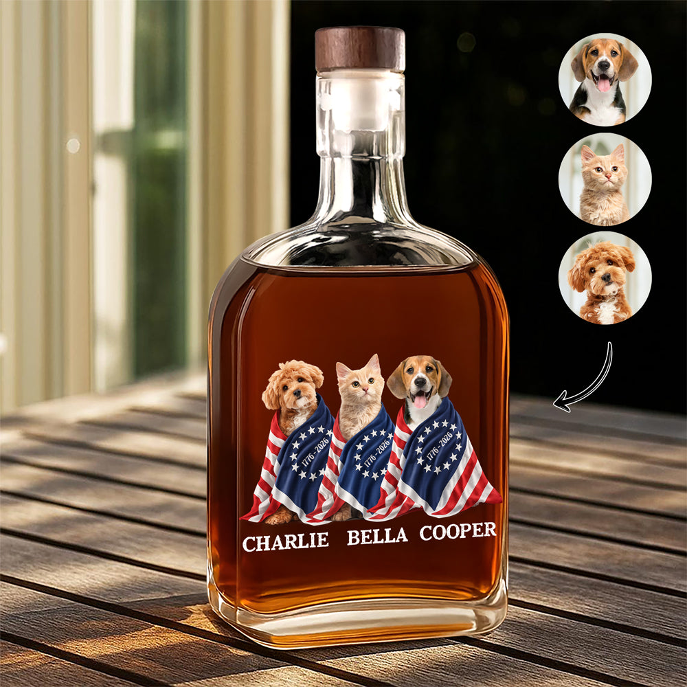 Custom Photo Dog Cat With America 250 Whiskey Bottle HO82 901256