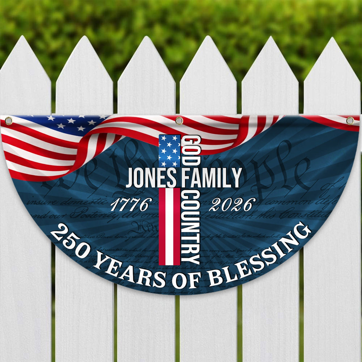 Custom Family Name Patriotic American Flag, 250 Years of Blessing God Fan Flag LM32 897741