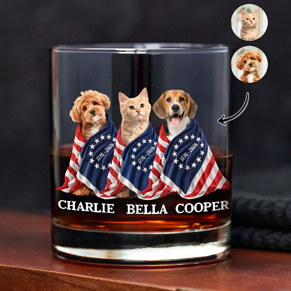 Custom Photo Dog Cat With America 250 Whiskey Glass HO82 901258