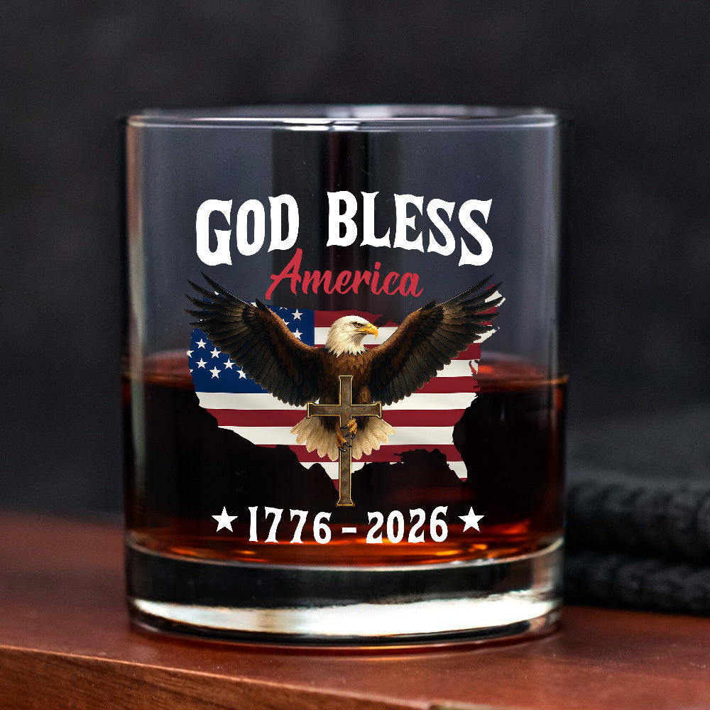 Patriotic 250th Anniversary God Bless America Eagle 1776–2026 Whiskey Glass HO82 900976
