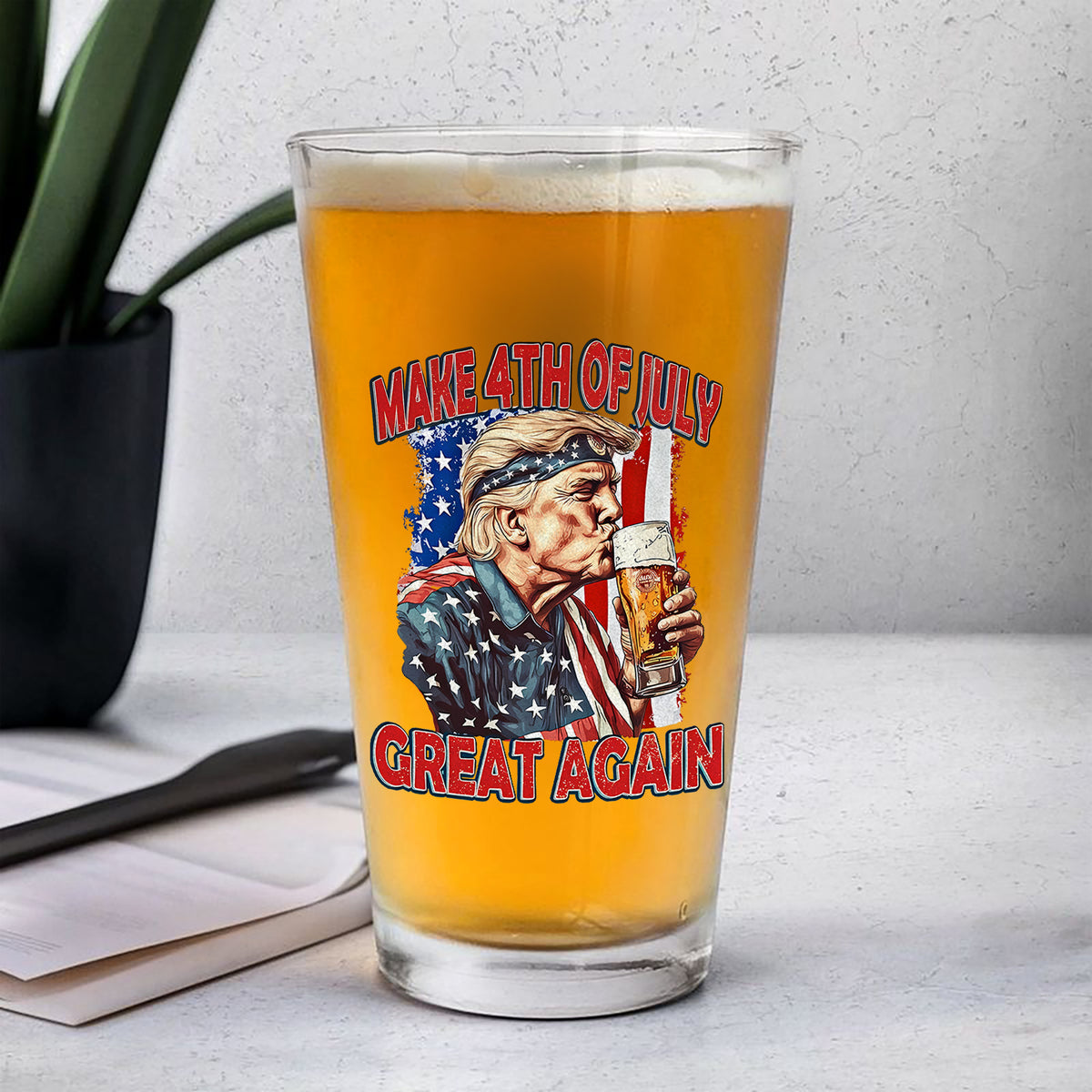 Cheers With Trump This 4th Of July Great Again Print Beer Glass LM32 65389