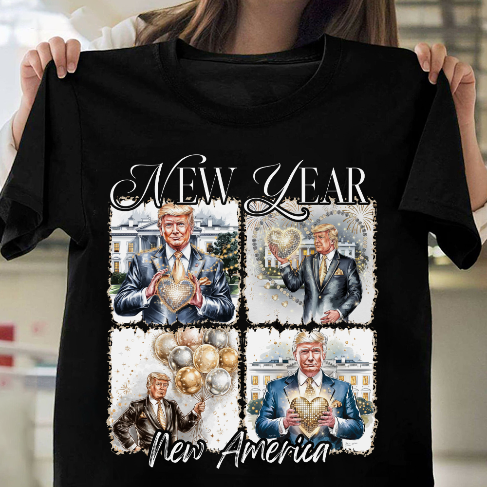 New Year New America Trump 2025 Disco Ball Dark Shirt HA75 64176