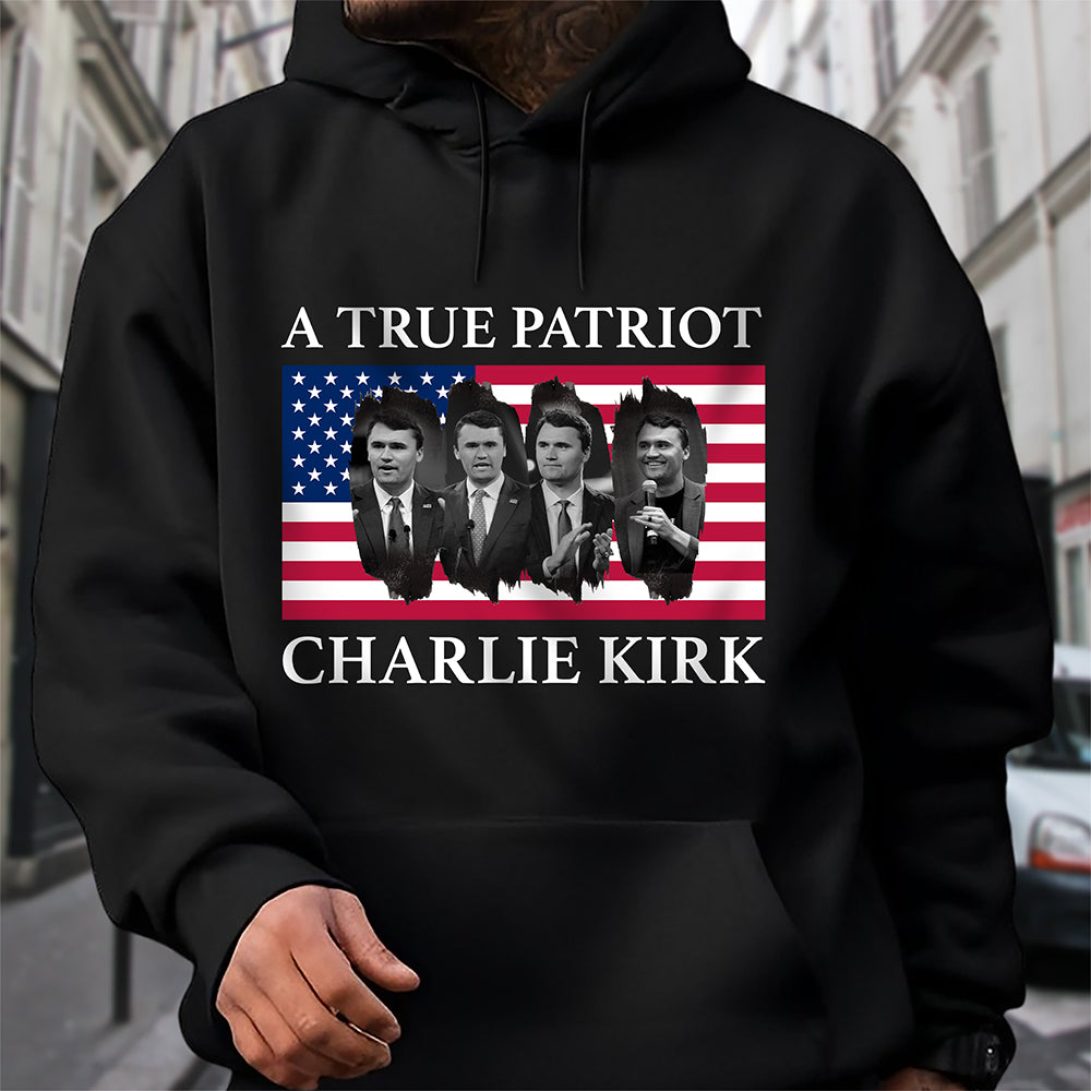 Charlie Kirk Memorial A True Patriot American Flag Dark Shirt CH07 67446