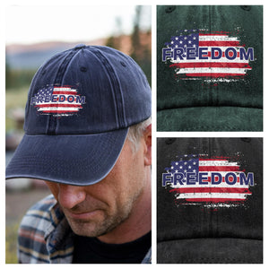 FREEDOM America Flag - Charlie Kirk Memorial Washed Denim Baseball Cap CH07 67590