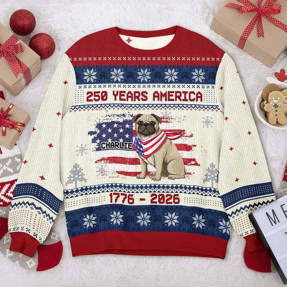 Custom Hero Dog With Flag 250 Years America 1776 - 2026 Ugly Sweater LM32 897143