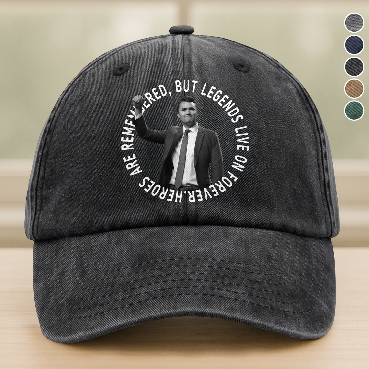 Pray For Legends - Charlie Kirk Lives On Forever Washed Denim Baseball Cap LM32 65479