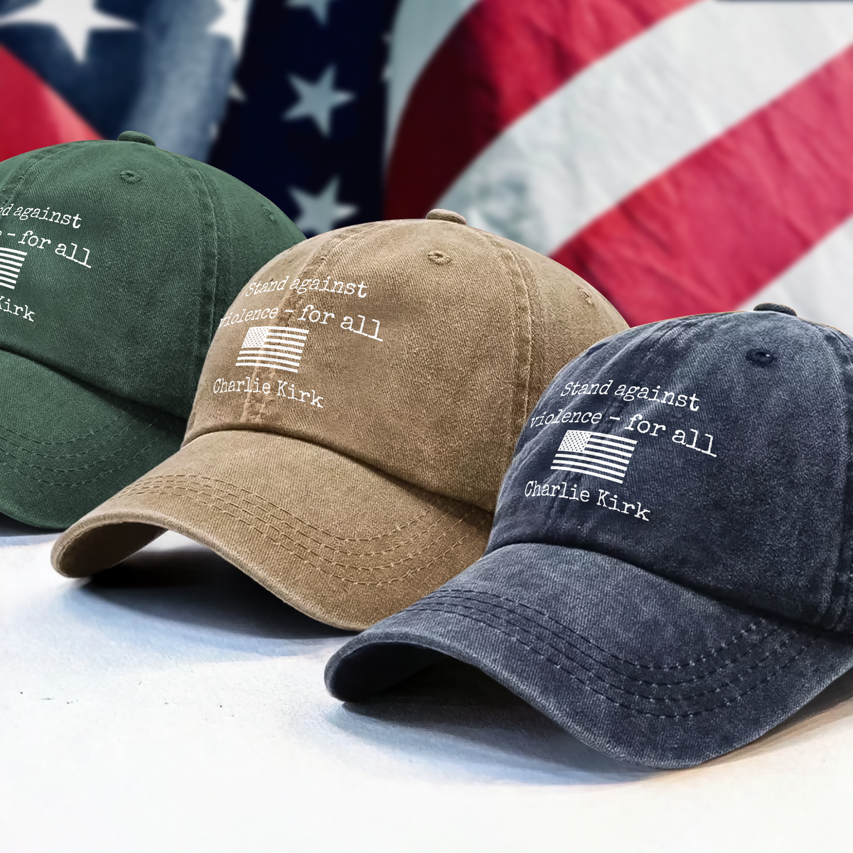 Charlie Kirk Stand Against Violence - For All Washed  Denim Baseball Cap LM32 65649