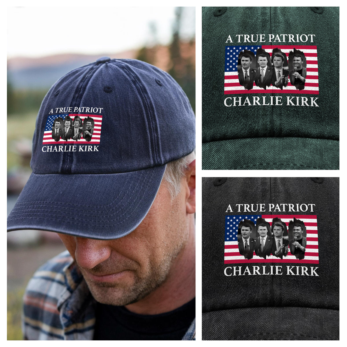 Charlie Kirk Memorial A True Patriot American Flag Washed Denim Baseball Cap CH07 67452